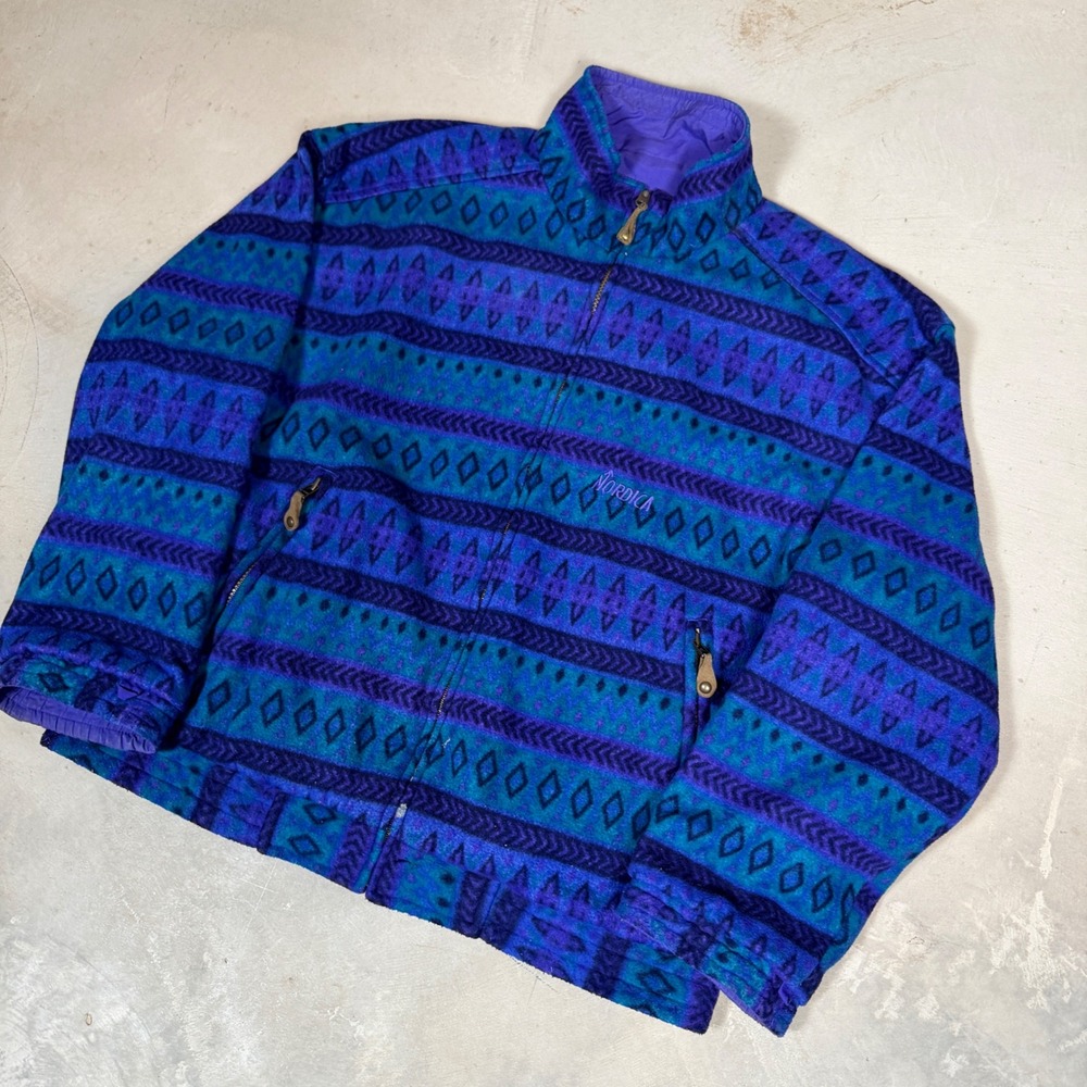 Nordica Classics Mens Reversible Fleece Jacket Purple Geometric Aztec Medium
